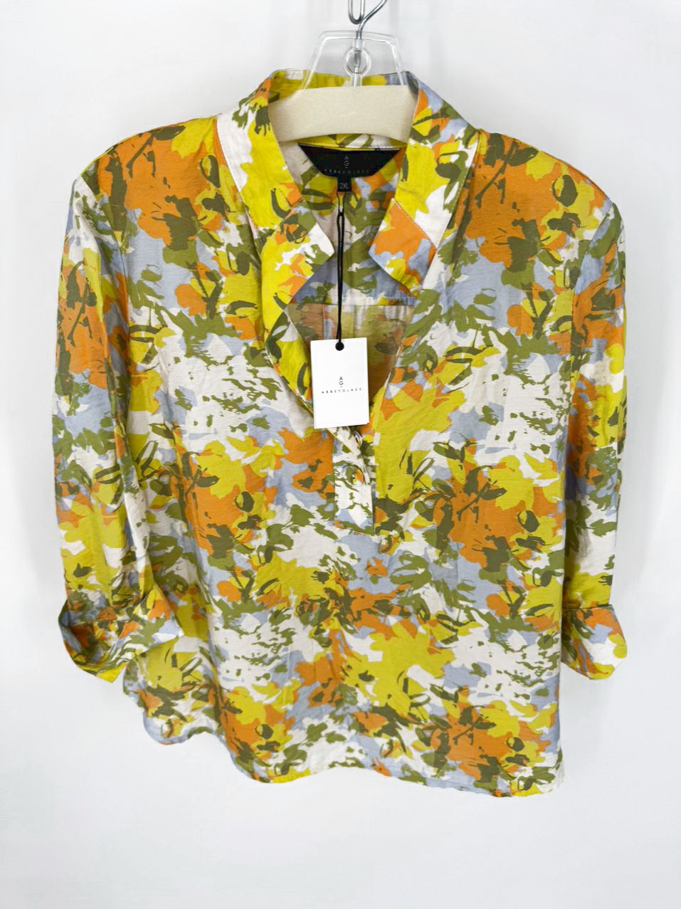 ABBEYGLASS Size 2XL Yellow & Green Foliage Print Effie Blouse NWT