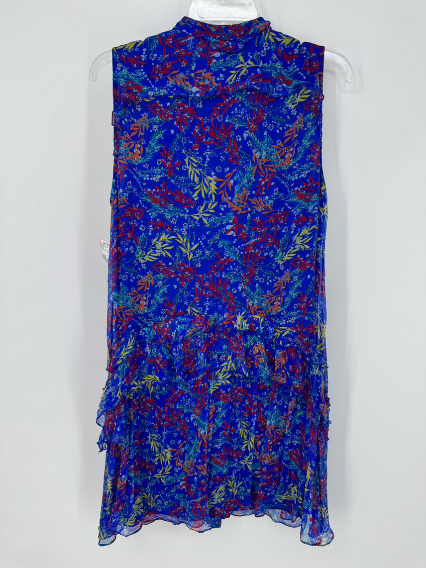 SALONI Size 10 Cobalt Foliage Print Ruffle Sleeveless Dress