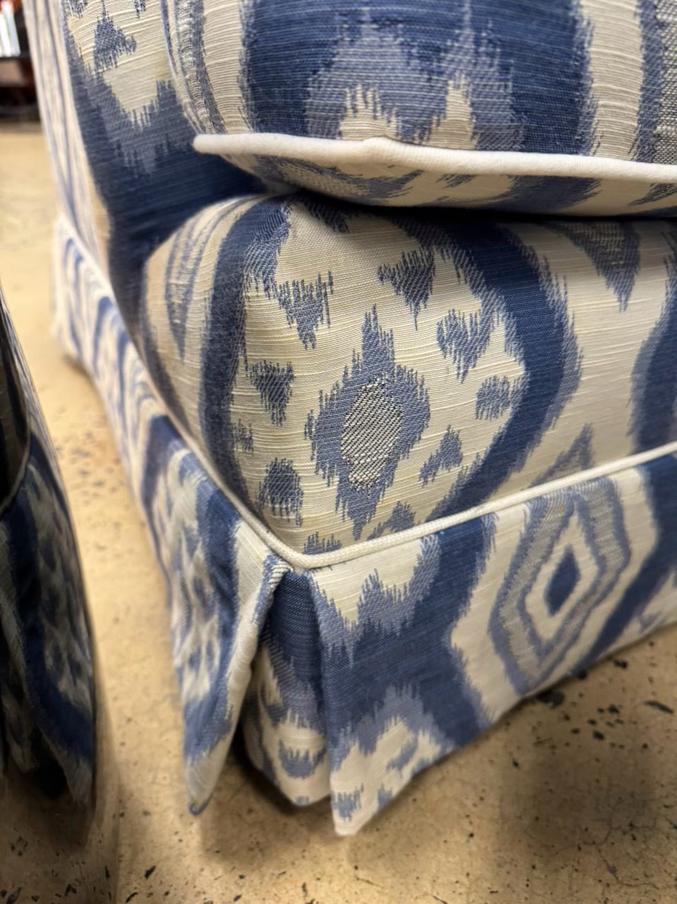 Blue & White Geometric Club Chair & Ottoman