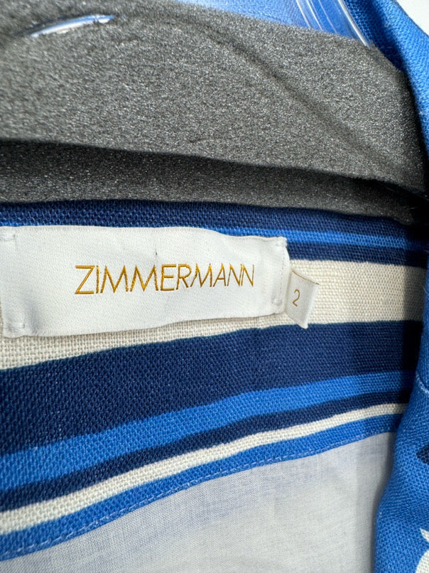 ZIMMERMANN Size 2 Blue Linen Sailboat Button Up Dress