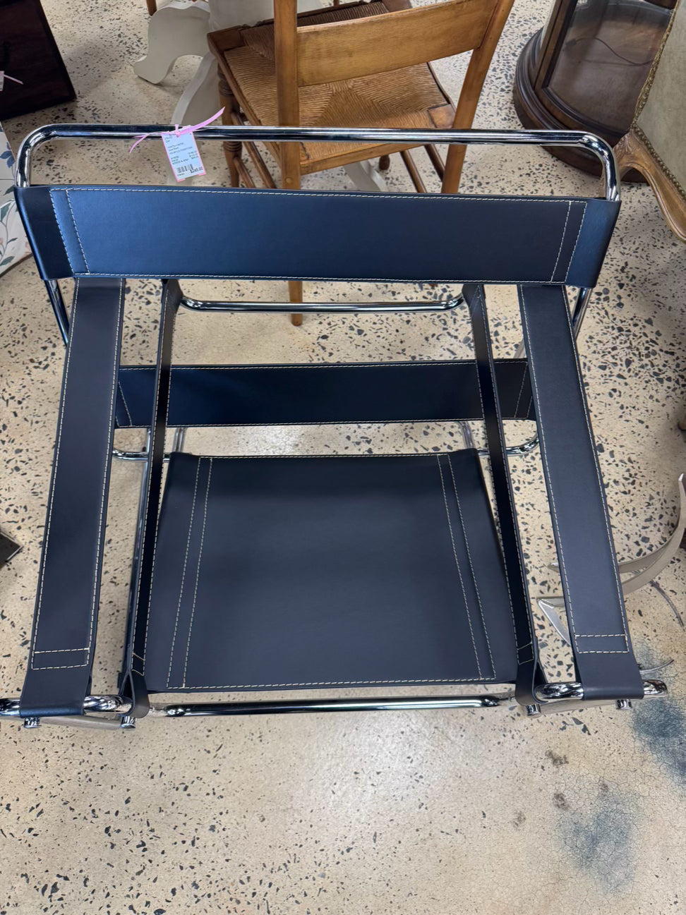 Silver & Black Metal & Faux Leather Mid Century Modern Chair