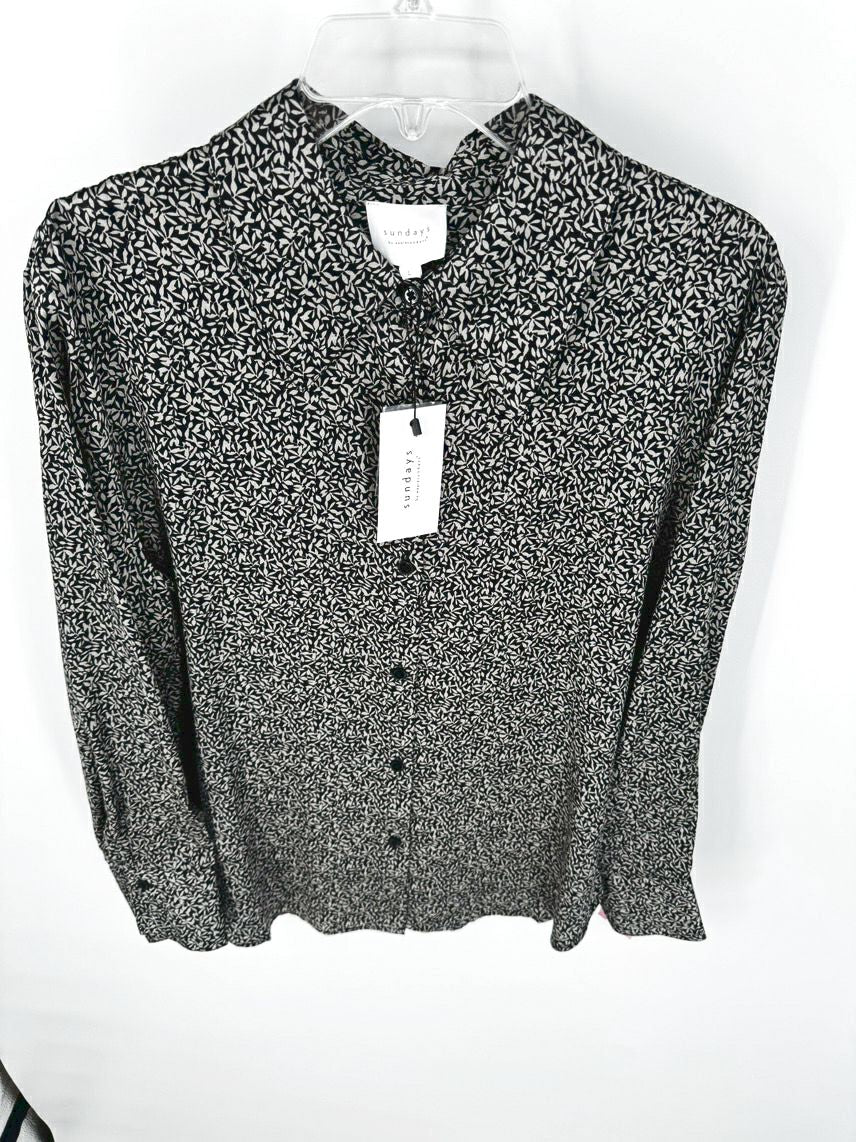 SUNDAYS by WEARESUNDAYS Size L Taupe & Black Print Silk Rez Blouse NWT