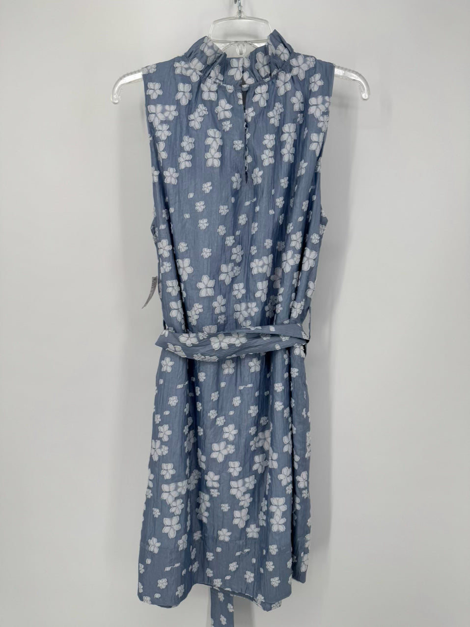 ABBEYGLASS Size XL Slate Blue Textured Floral Sleeveless Belted Betty Dress NWT