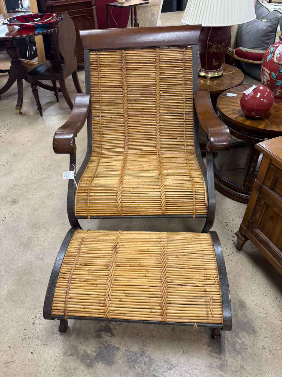 Bamboo & Metal Natural & Brown Chair & Ottoman