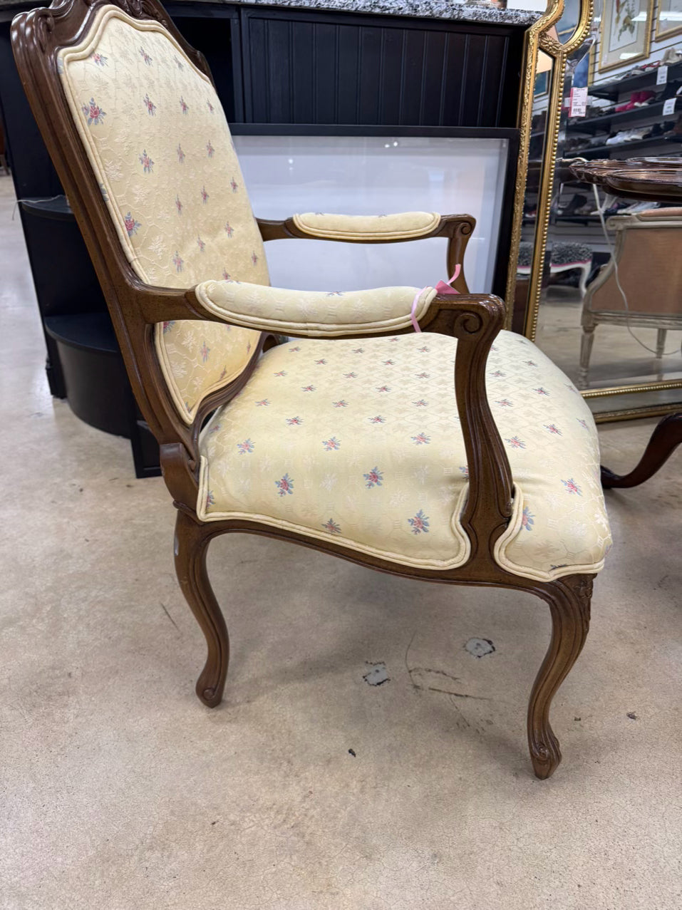 Yellow Floral Upholstered Wood Chair