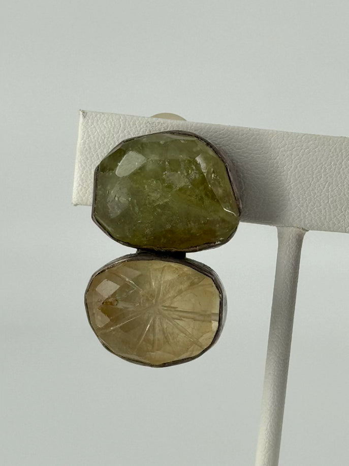 REBECCA COLLINS Sterling Silver Citrine & Peridot Clip On Earrings