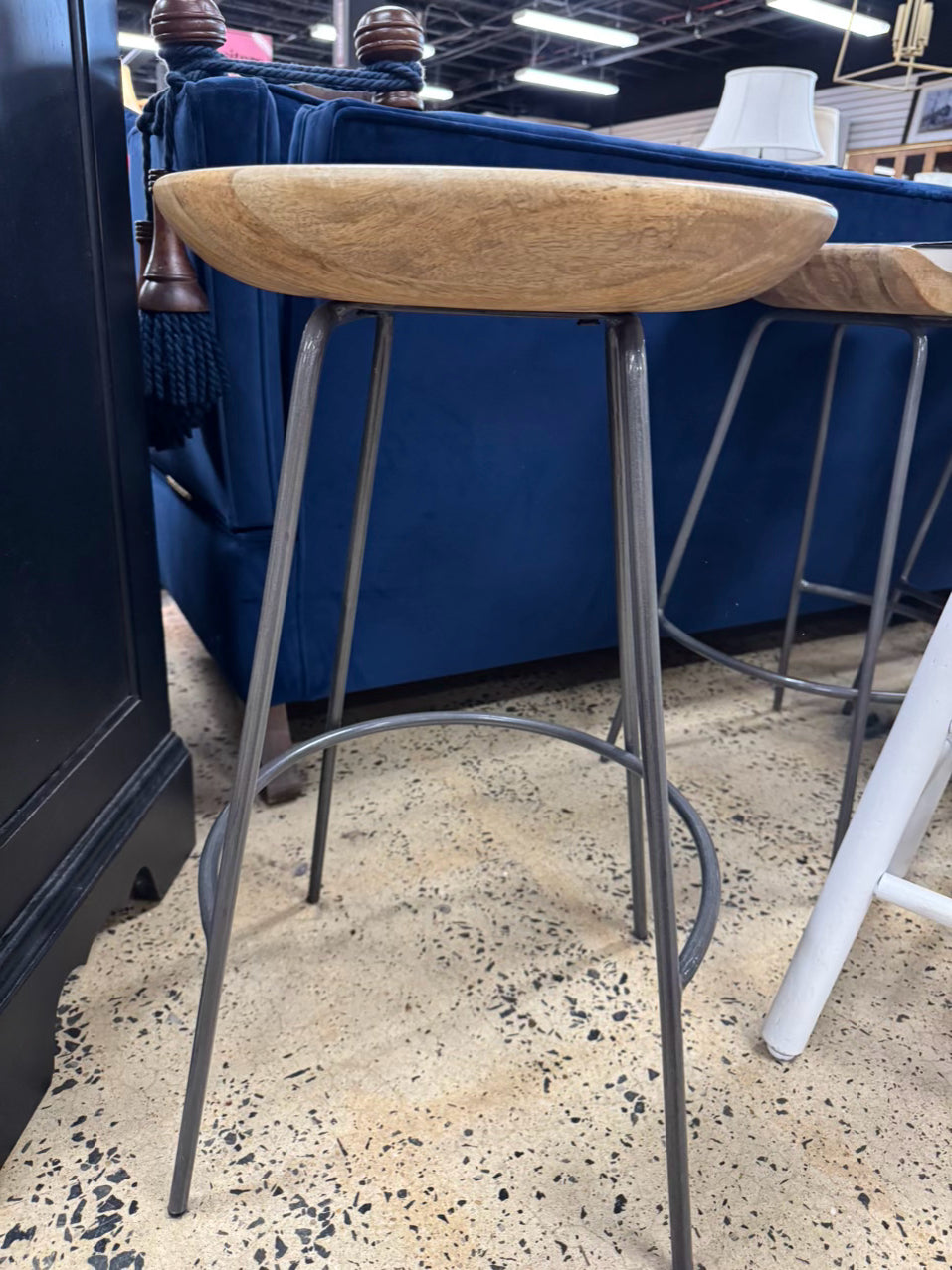 WEST ELM Natural Wood & Gray Steel Counter Stool