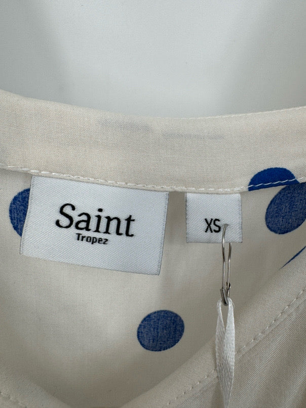SAINT TROPEZ Size XS Taupe & Cobalt Dots Sleeveless Udelia Dress NWT