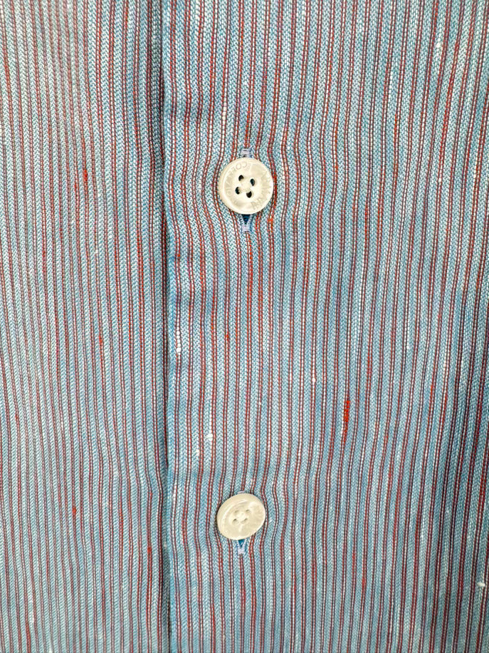 ARMANI COLLEZIONI Size L Aqua Stripe Long Sleeve Shirt