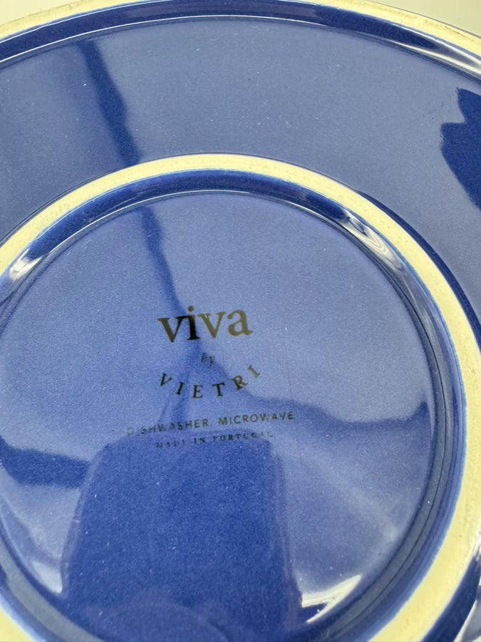 VIETRI Blue & White Trim Ceramic Set of 12 Viva Dinner Plates