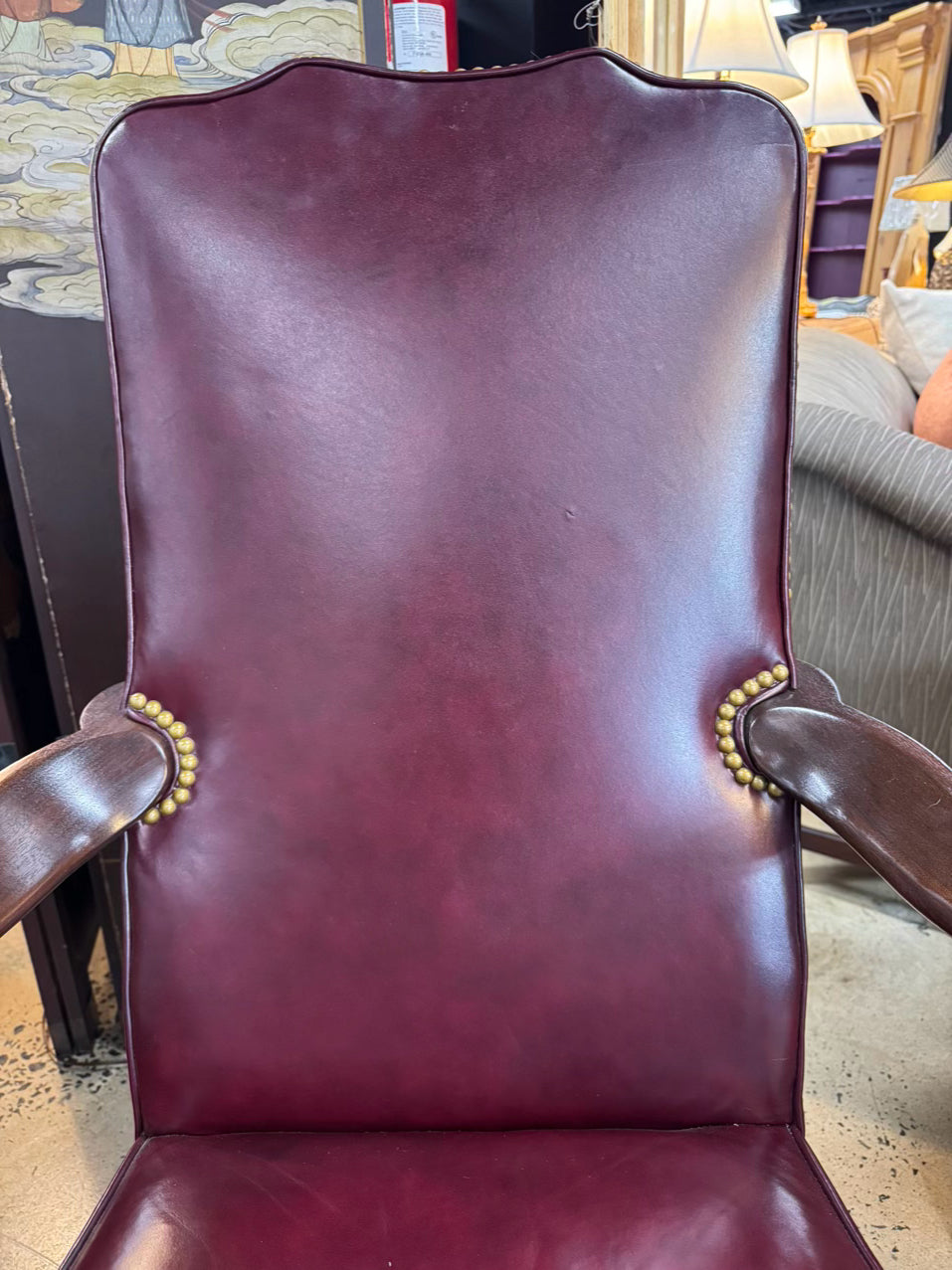 HICKORY CHAIR Wine Leather Queen Ann Nailhead Chair