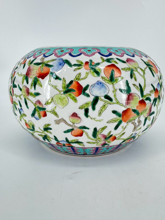 Aqua, Green & Pink Peaches Porcelain Famille Rose Cachepot