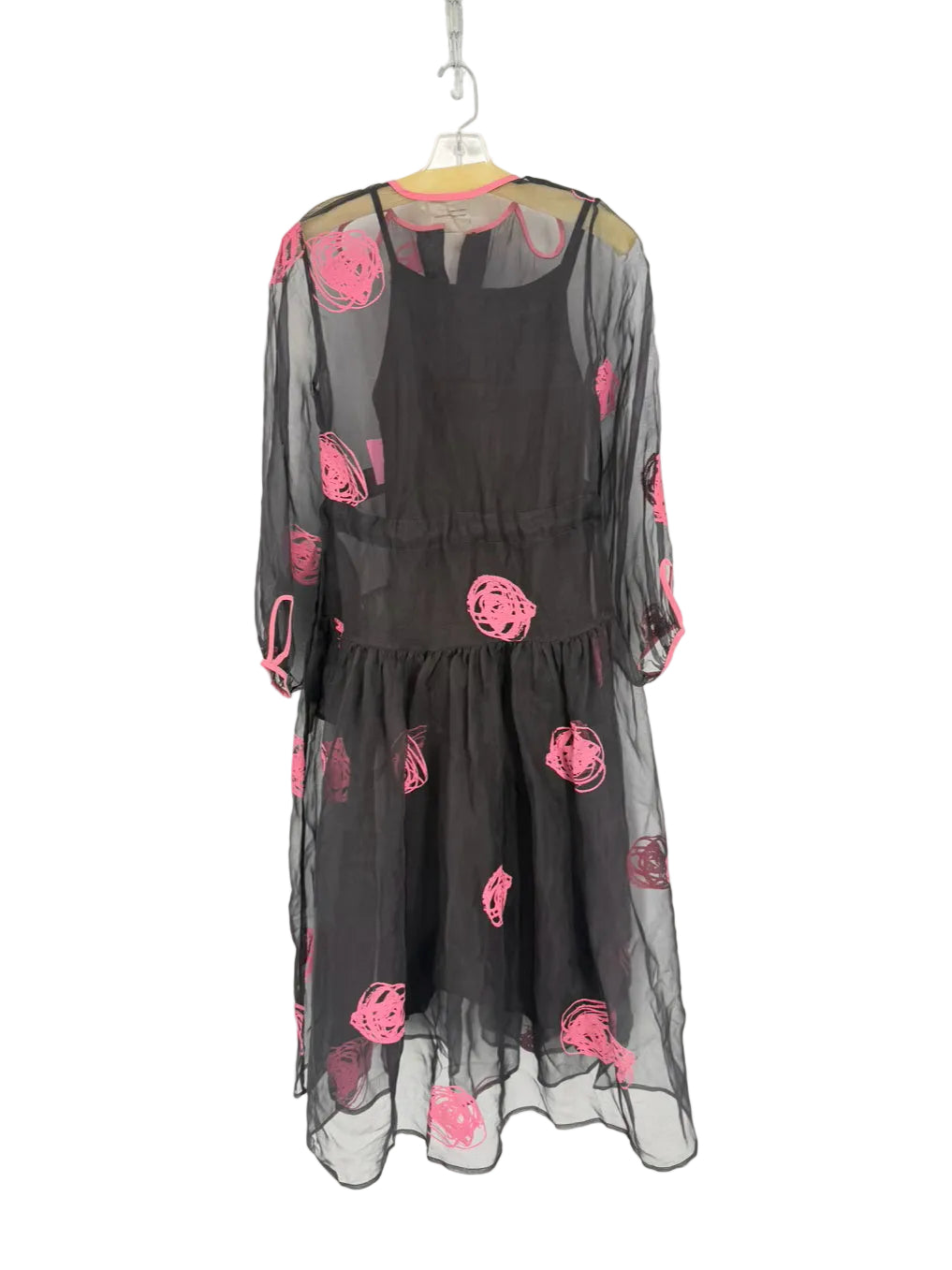 LOVEBIRDS Size XS Black & Pink Sheer Maxi-Dress w/ Slip