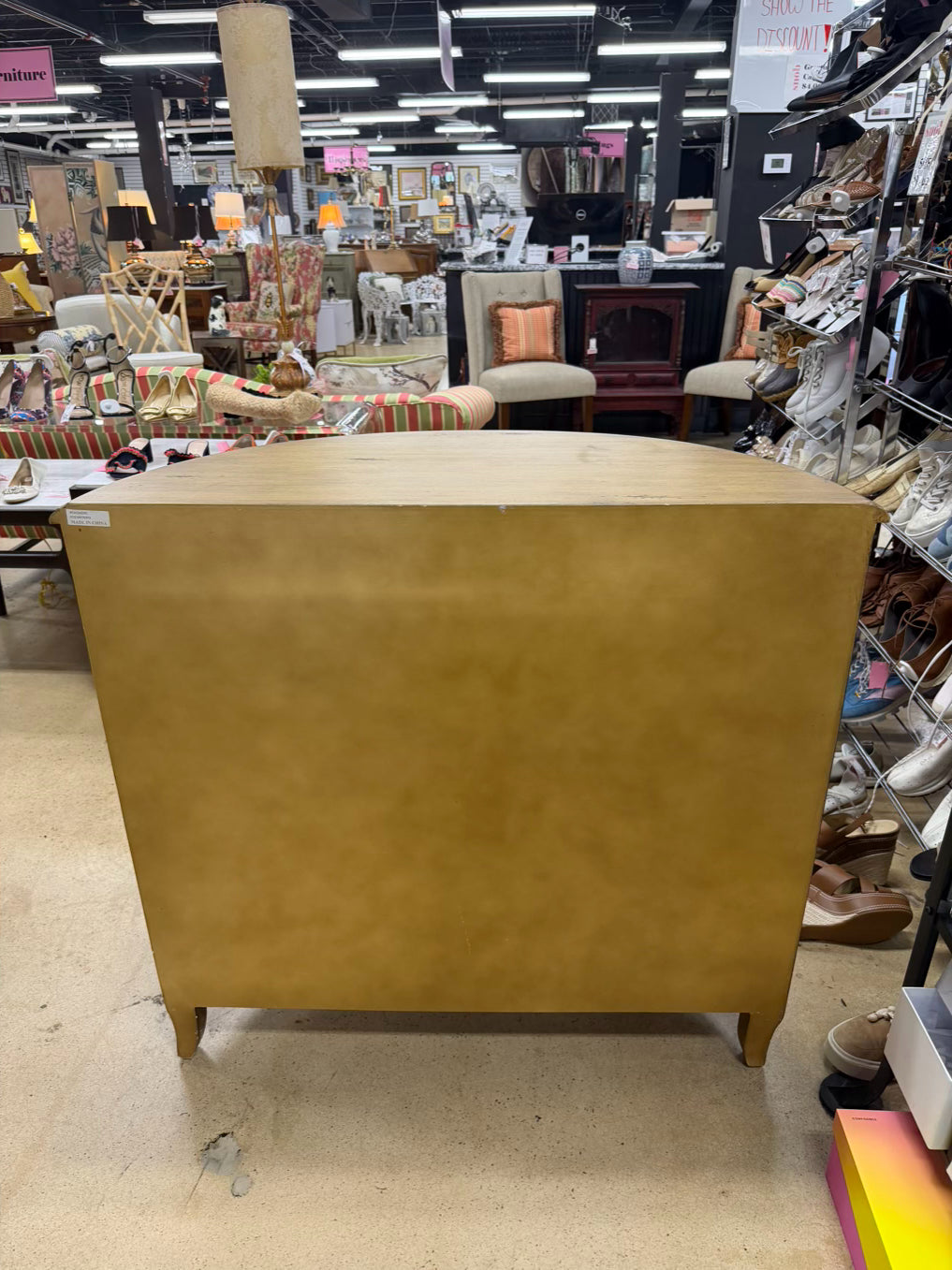 Red & Gold Demilune Birds Cabinet w/ Drawer