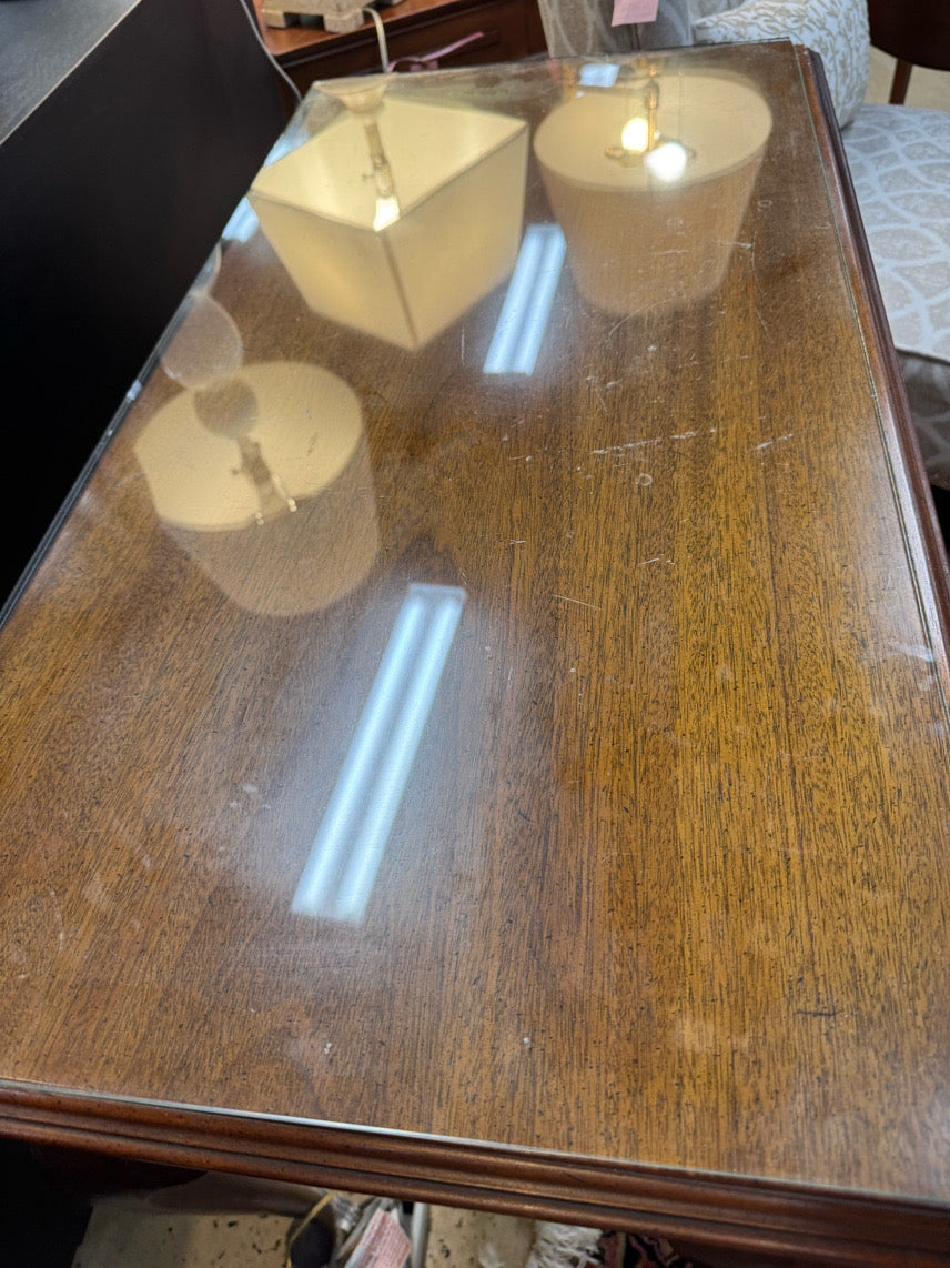 Wood Glass-Top 3-Drawer Queen Ann Desk