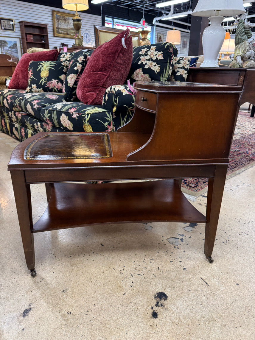 Wood Leather-Top 2-Tier Pair of End Tables