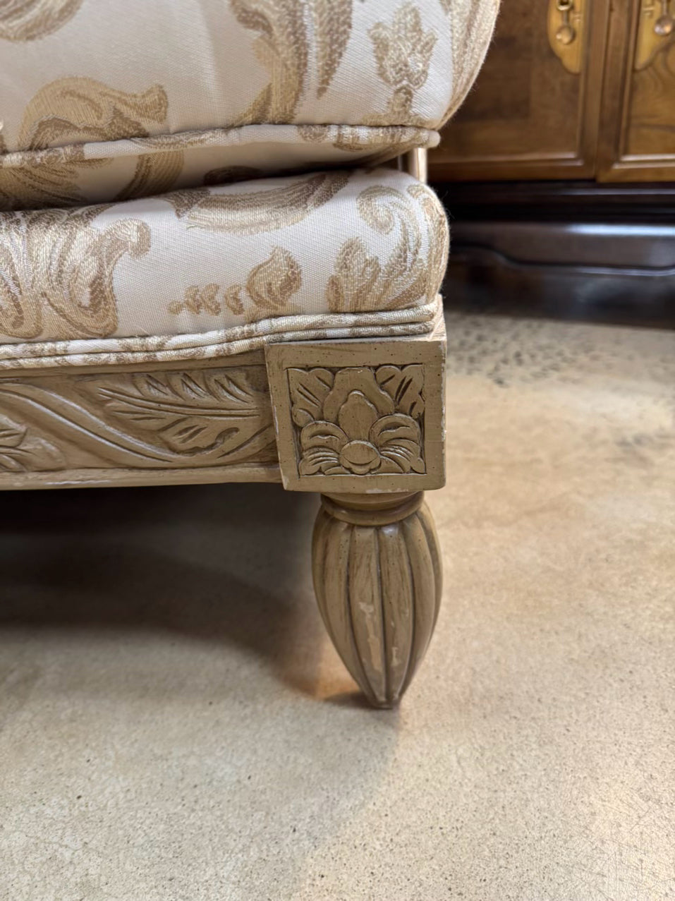 HENREDON Wood Cream Chair & Ottoman