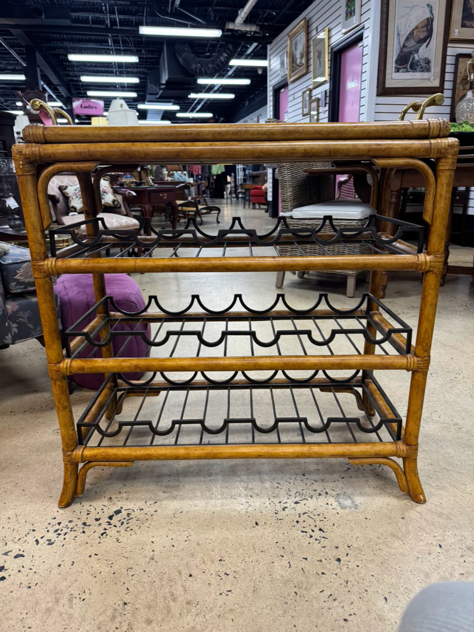 MAITLAND SMITH Bamboo & Metal Wine Bottle Holder Table w/ Removeable Tray