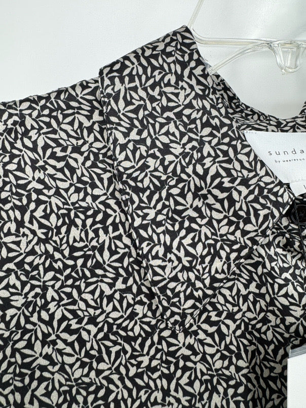 SUNDAYS by WEARESUNDAYS Size L Taupe & Black Print Silk Rez Blouse NWT