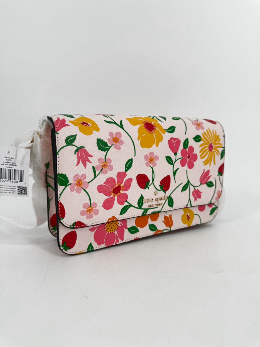 KATE SPADE Pink Leather Floral Madison Flap Crossbody Bag NWT