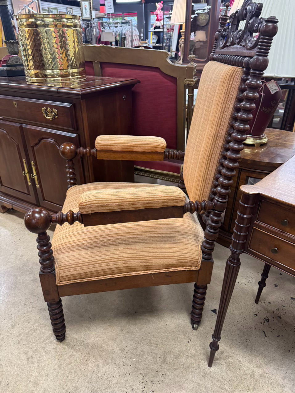 Wood & Salmon Upholstered English Bobbin Chair