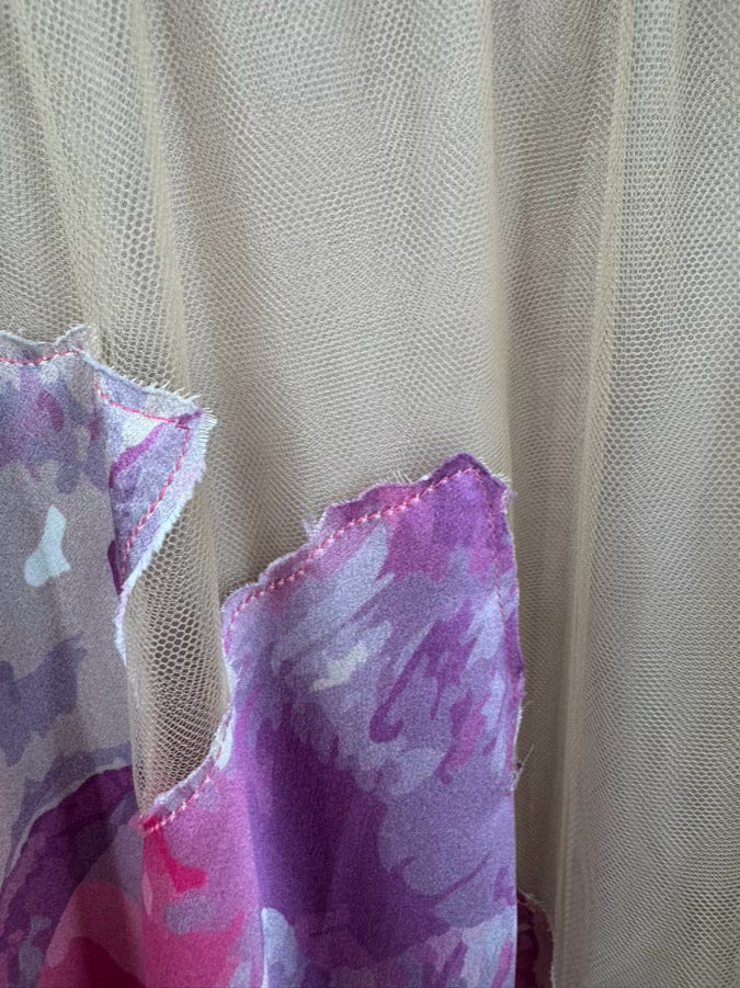 LUCIAN MATIS Size 12 Fuschia & Nude Tulle Floral Gown