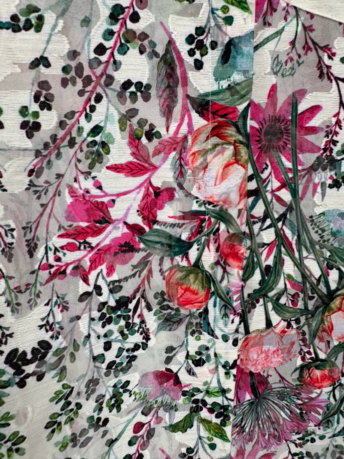 ECRU Size S Beige & Magenta Floral Blouse NWT