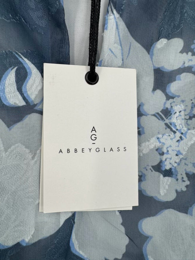 ABBEYGLASS Size L Dark Blue Floral Sheer Detail Bennett Dress NWT