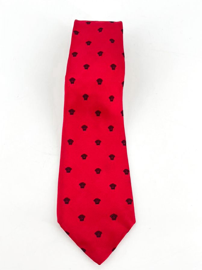 VERSACE Red & Black Medusa Head Silk Tie