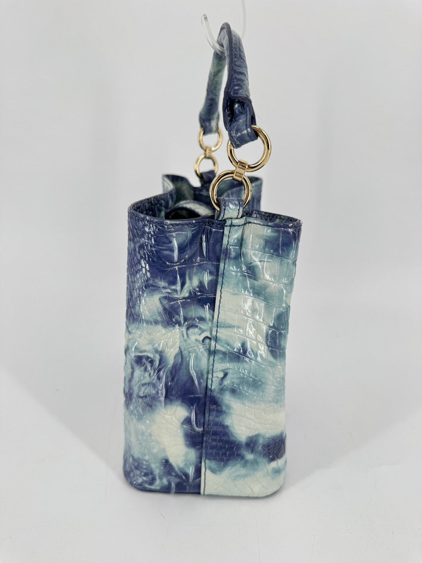BRAHMIN Aqua Tie-Dye Embossed Leather Bucket Bag