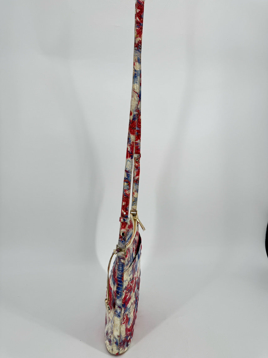 BRAHMIN Blue, Red & White Embossed Leather Crossbody Bag