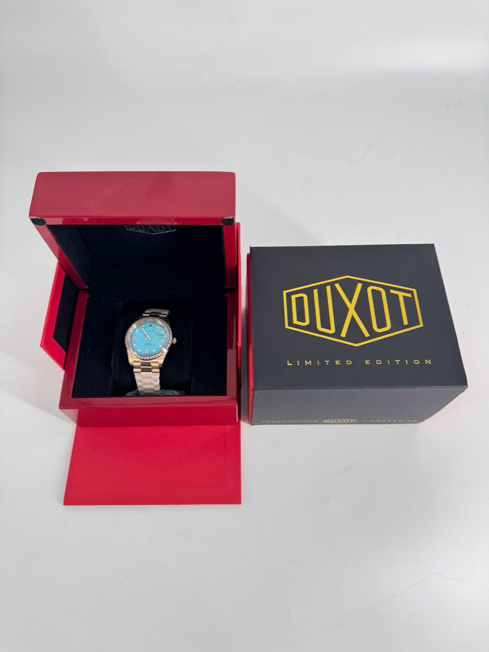 DUXOT Gold Tone & Turquoise Stainless Steel Stones Serenata Automatic Limited Edition Watch NWT