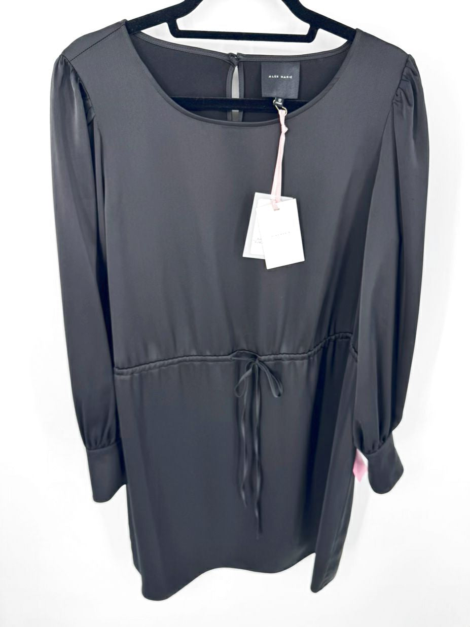 ALEX MARIE Size 12 Black Flora Satin Dress NWT