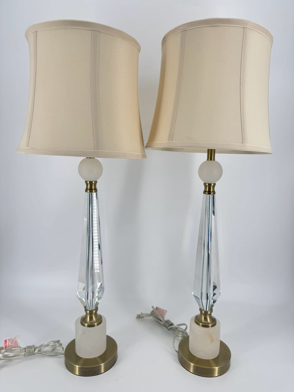 Crystal, Polished Metal, & Alabaster Pair of Lamps