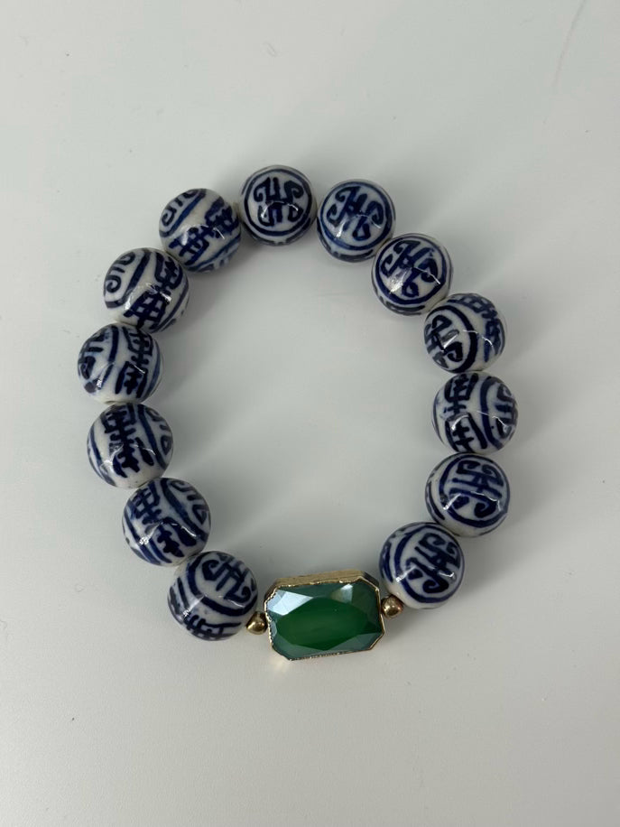 SUSAN SHAW Blue, Green, & White Set of 3 Beaded Bracelets