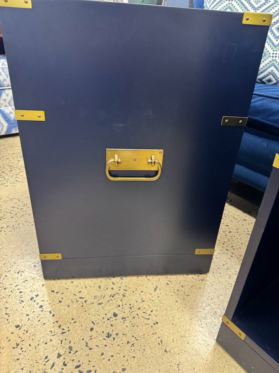 WILLIAMS SONOMA Navy Campaign Pair of End Tables