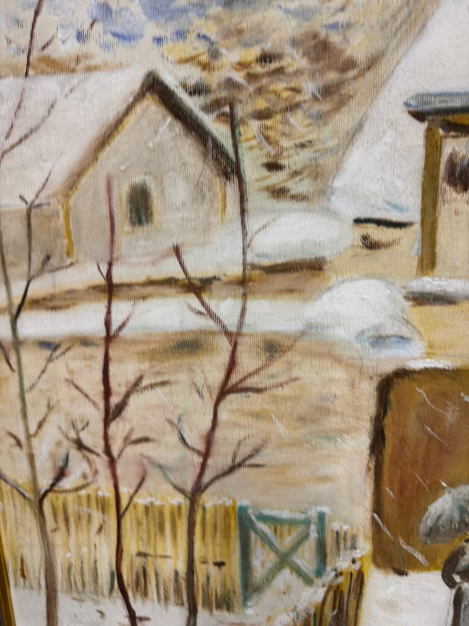Lady in Snow Painting in Gold Frame