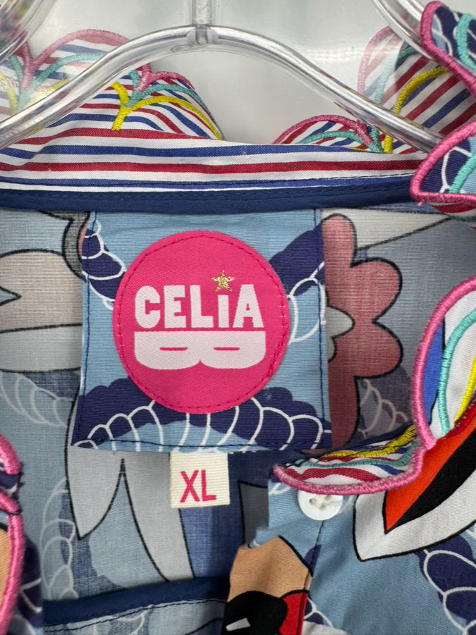 CELIA B Size XL Blue & Multi-Color Scallop Design Dress