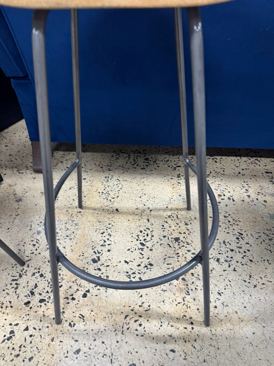 WEST ELM Natural Wood & Gray Steel Counter Stool