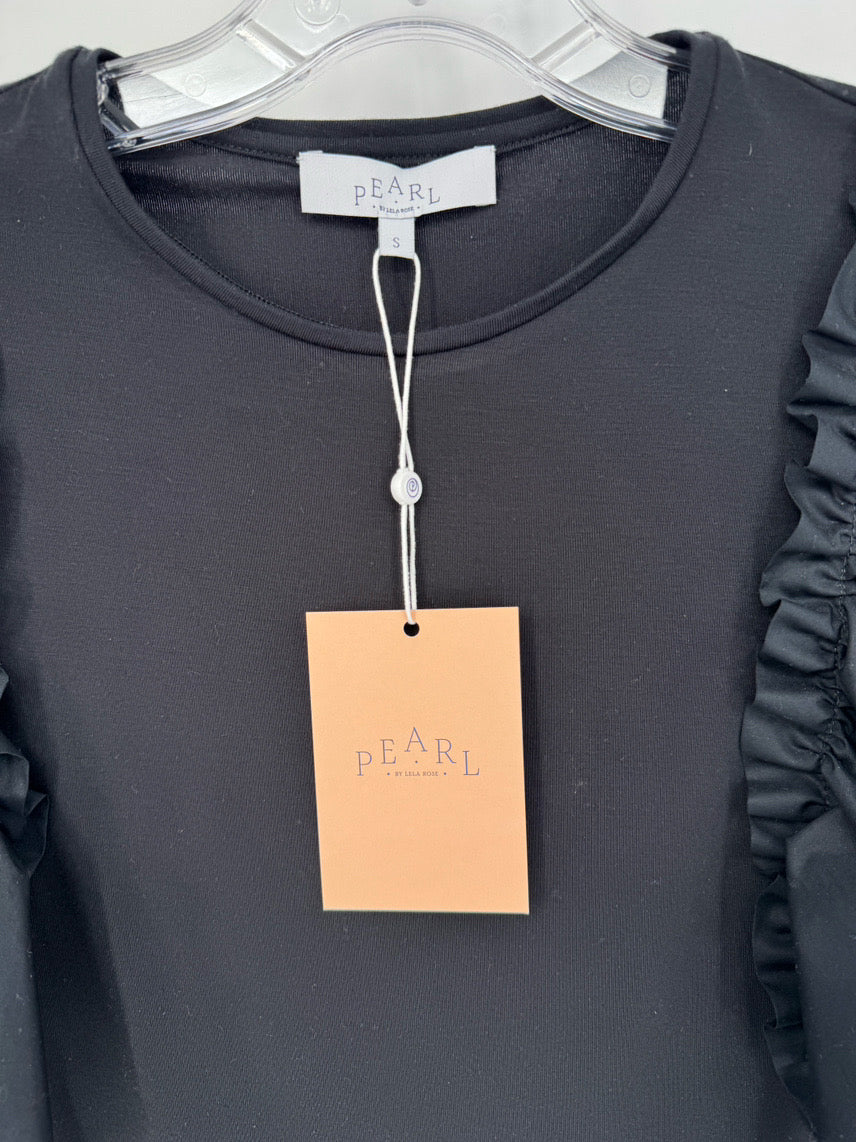 PEARL BY LELA ROSE Size S Black Jersey Poplin Flutter Sleeve Top NWT