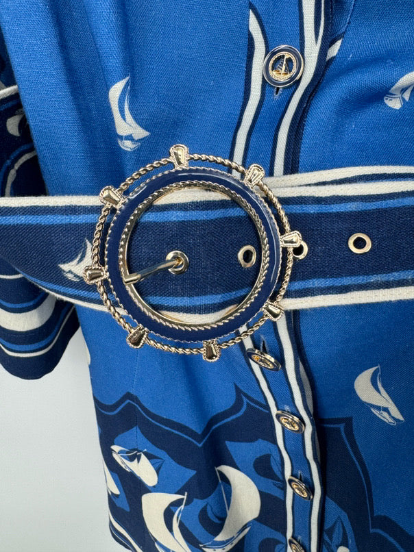 ZIMMERMANN Size 2 Blue Linen Sailboat Button Up Dress