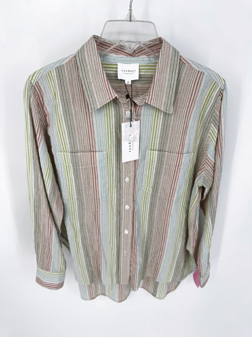 SUNDAYS by WEARESUNDAYS Size XS Green Print Stripe Emmie Shirt NWT