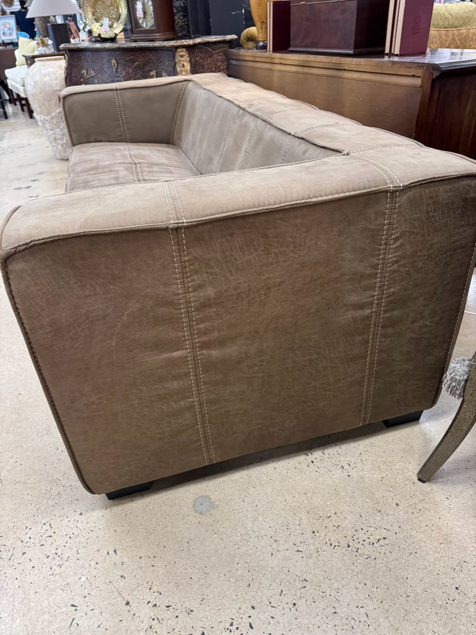 Beige Midcentury Modern Square Arm Sofa