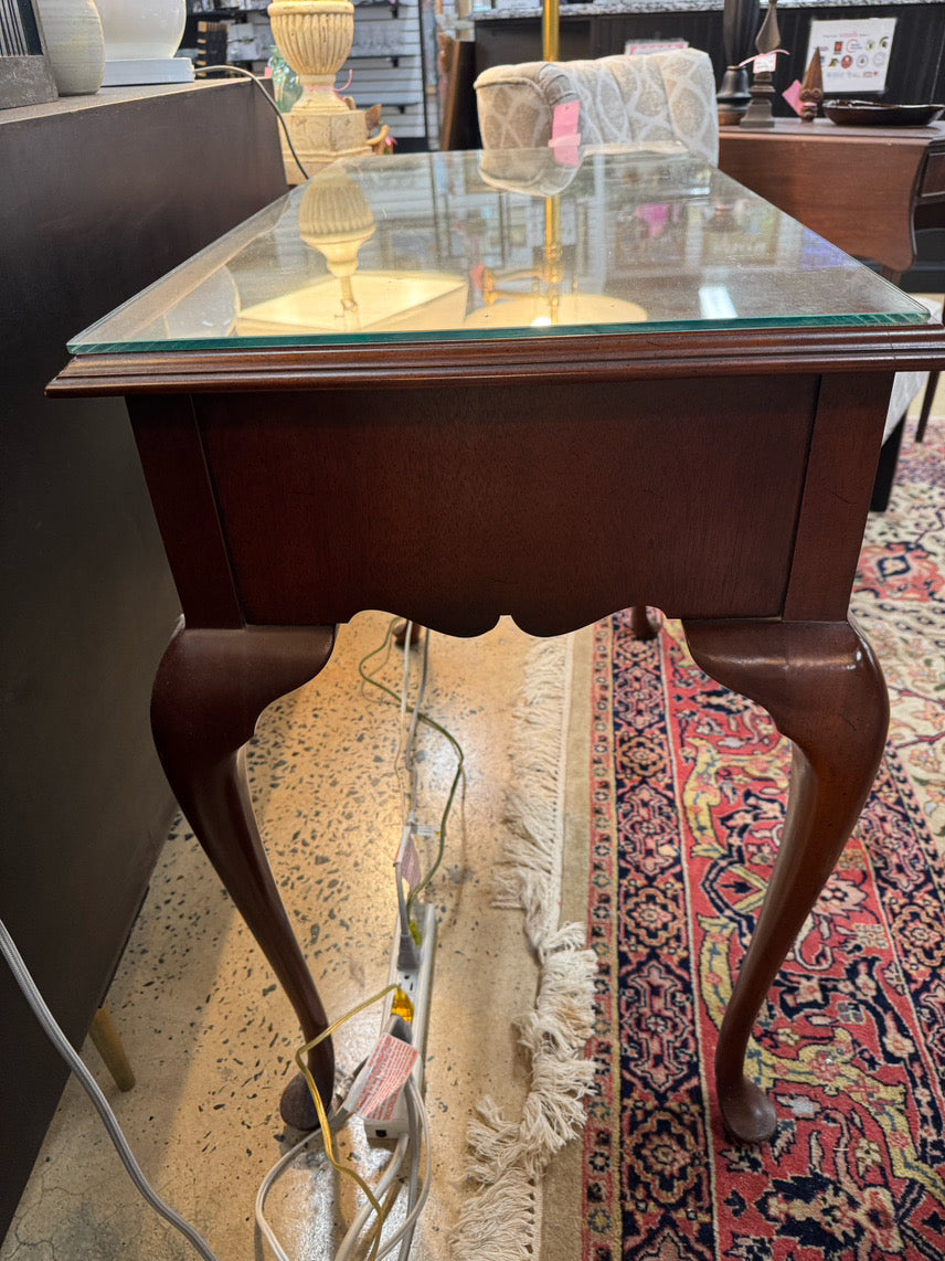Wood Glass-Top 3-Drawer Queen Ann Desk