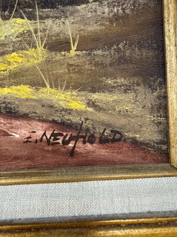 E. NEWHOLD Landscape Painting in Gold Frame