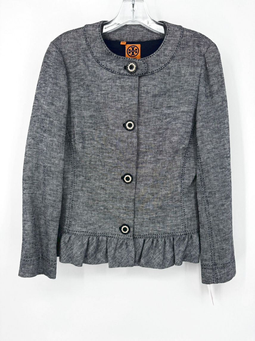 TORY BURCH Size 8 Navy & White Tweed Blazer