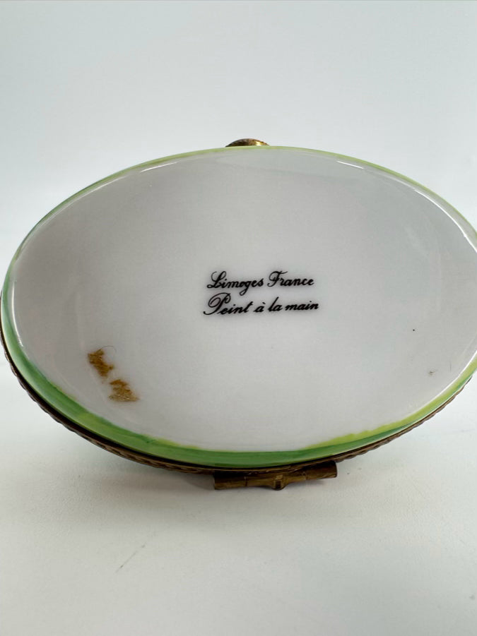 LIMOGES Green & Brown Leopard Ceramic Trinket Box