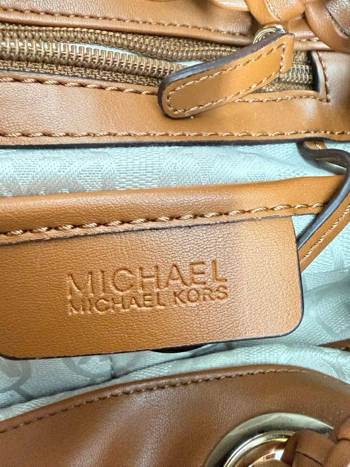 MICHAEL KORS Leather Natural Straw Woven Purse