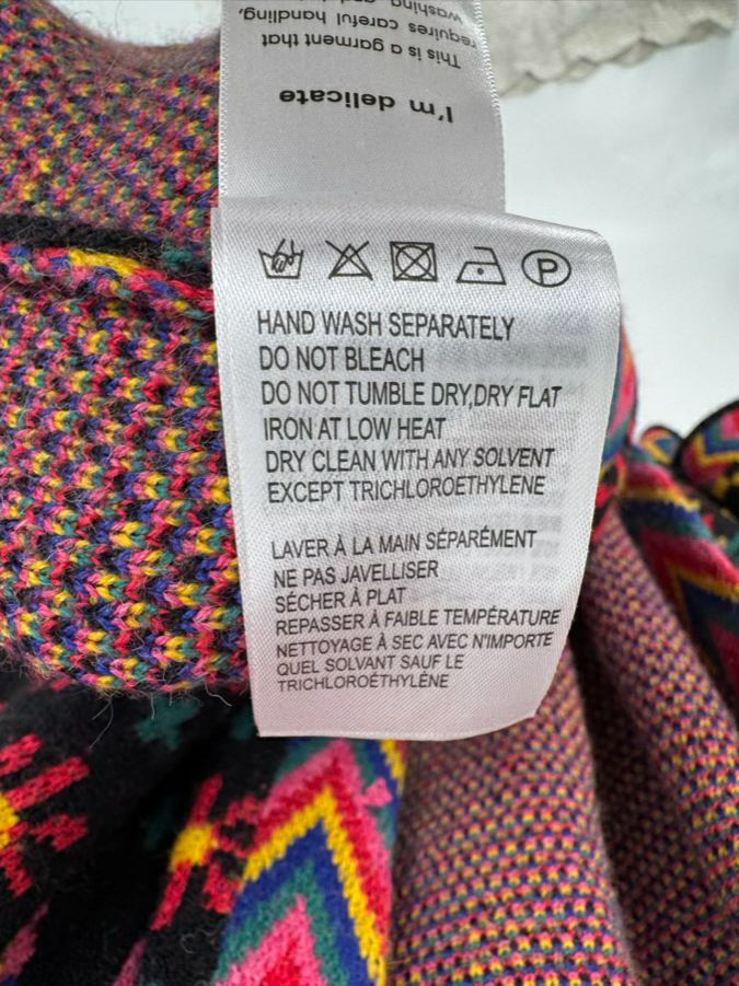 FARM RIO Size L Black & Multi-Color Knit Belted Cardigan