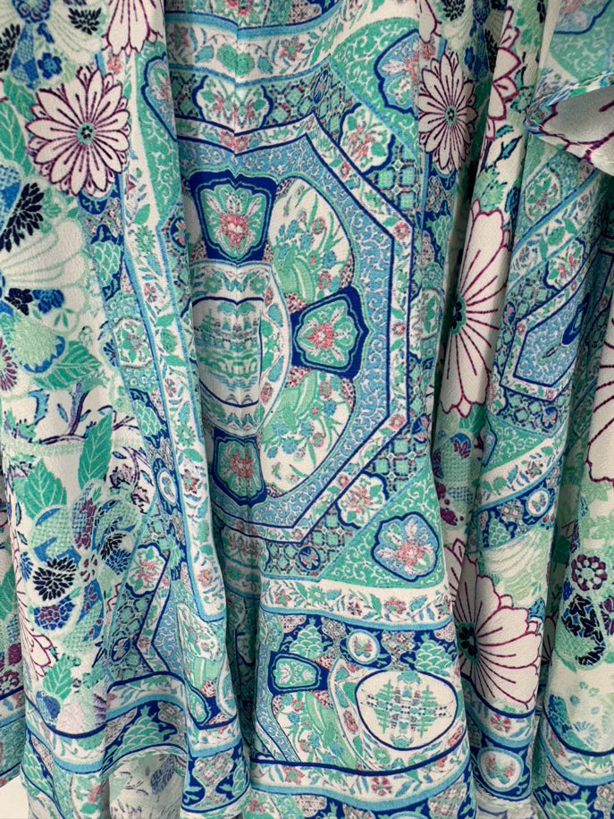 CAMILLA Size L Teal Floral Jeweled Silk Romper